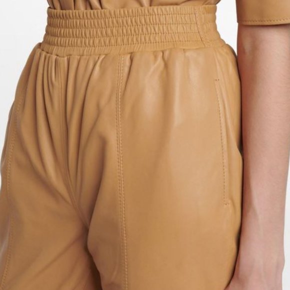 NWT FRAME Butterscotch Brown Gym Cropped Lambskin Leather Pants-Sz XS & M - Picture 4 of 12